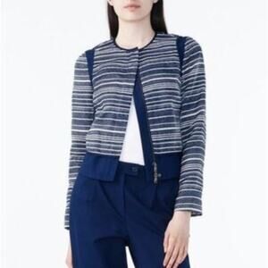 NWT Armani Exchange Navy Blue Layered Jacquard Jacket Size 2 Cotton Blend